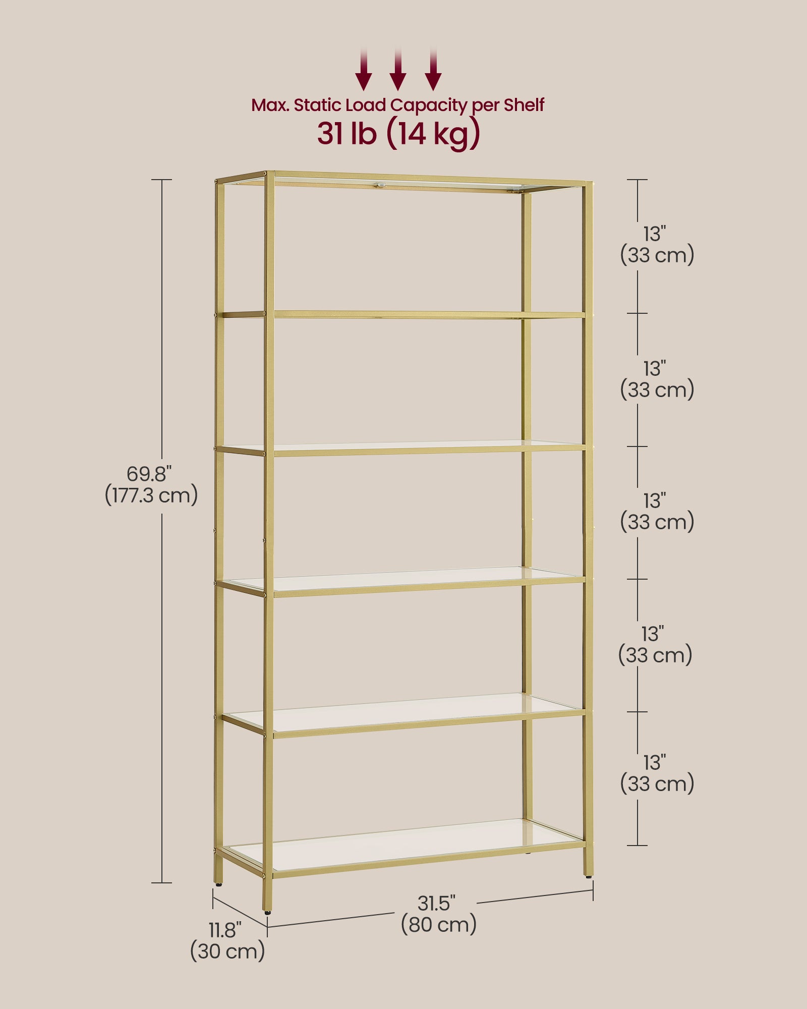 6-Tier Glass Shelf Metallic Gold - image 6
