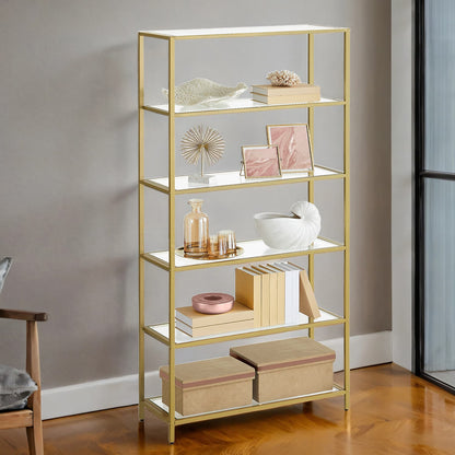 Tall Bookcase, Tempered Glass Shelving Unit, Bookshelf with Steel Frame, 6-Tier Shelf for Living Room Study - image 3