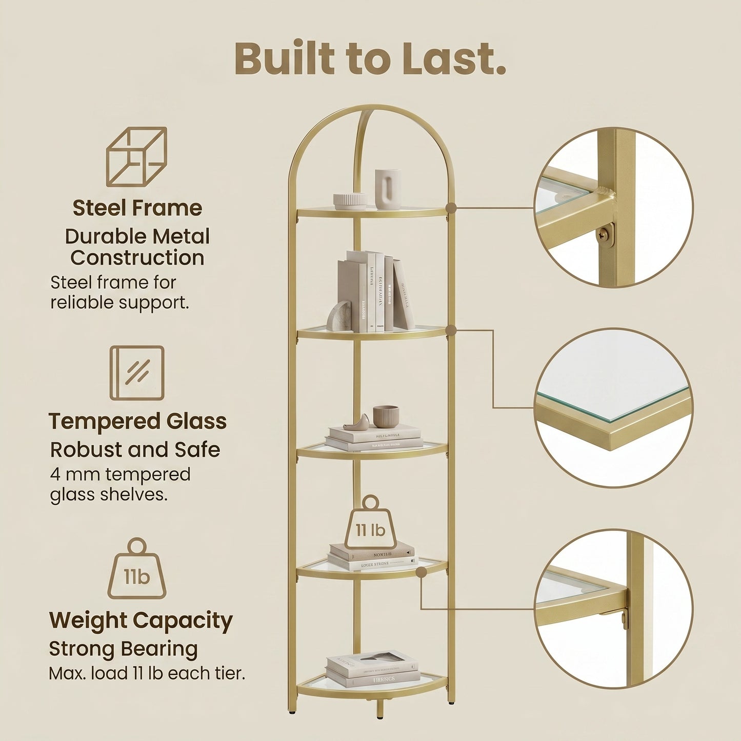 5-Tier Corner Shelf Stand, Corner Bookshelf, Bathroom Organizer - image 6