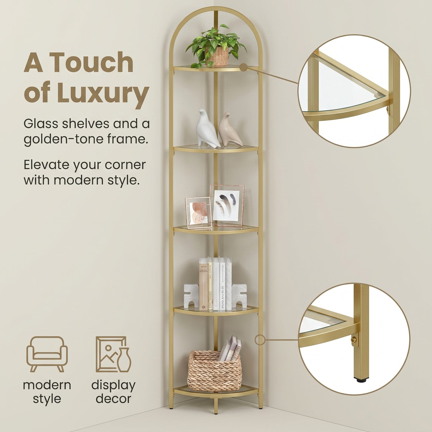 5-Tier Corner Shelf Stand, Corner Bookshelf, Bathroom Organizer - image 7