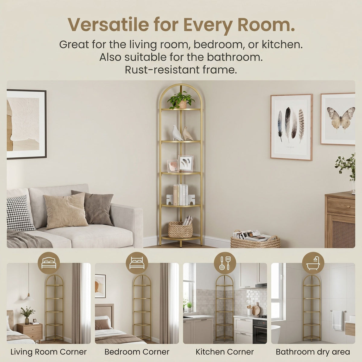 5-Tier Corner Shelf Stand, Corner Bookshelf, Bathroom Organizer - image 8