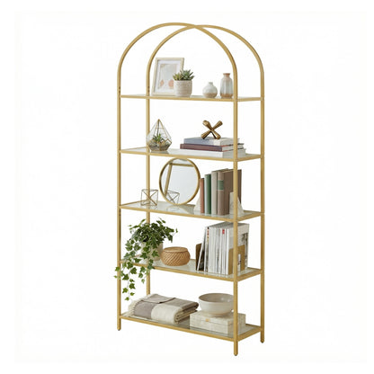 Tall Bookcase, Tempered Glass Shelving Unit, Bookshelf with Steel Frame, 6-Tier Shelf for Living Room Study