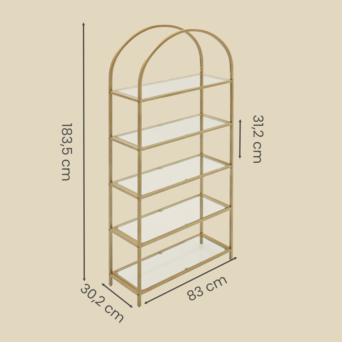 Tall Bookcase, Tempered Glass Shelving Unit, Bookshelf with Steel Frame, 6-Tier Shelf for Living Room Study