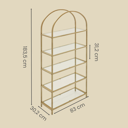 Tall Bookcase, Tempered Glass Shelving Unit, Bookshelf with Steel Frame, 6-Tier Shelf for Living Room Study