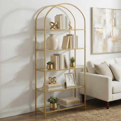 Tall Bookcase, Tempered Glass Shelving Unit, Bookshelf with Steel Frame, 6-Tier Shelf for Living Room Study