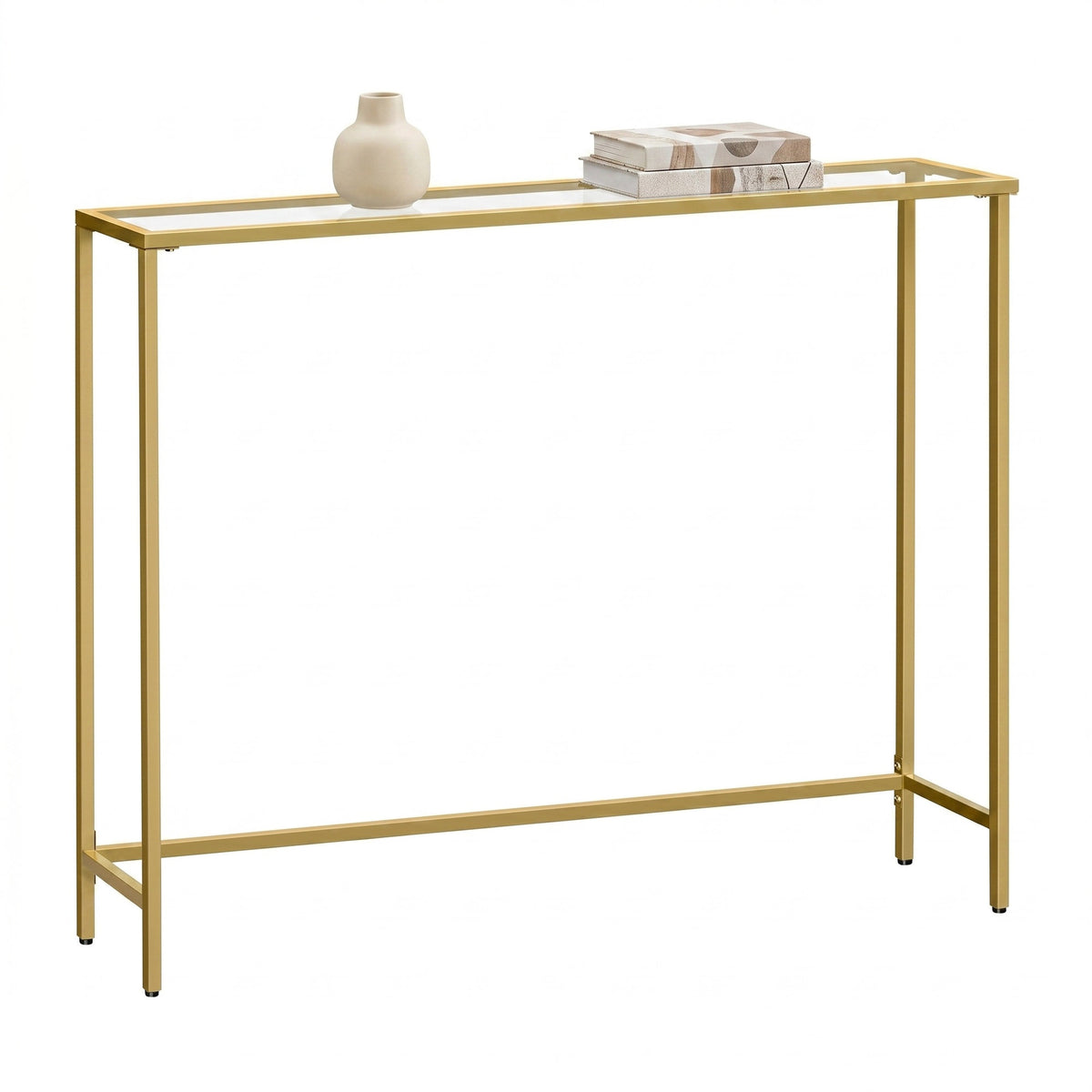 Modern Entryway Table, Console Table with Tempered Glass Tabletop, Sofa Table, Gold