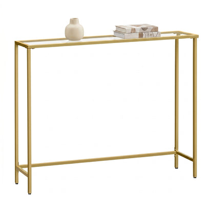 Modern Entryway Table, Console Table with Tempered Glass Tabletop, Sofa Table, Gold