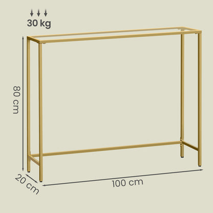 Modern Entryway Table, Console Table with Tempered Glass Tabletop, Sofa Table, Gold