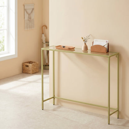 Modern Entryway Table, Console Table with Tempered Glass Tabletop, Sofa Table, Gold