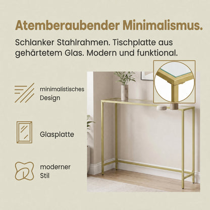 Modern Entryway Table, Console Table with Tempered Glass Tabletop, Sofa Table, Gold