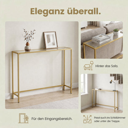 Modern Entryway Table, Console Table with Tempered Glass Tabletop, Sofa Table, Gold
