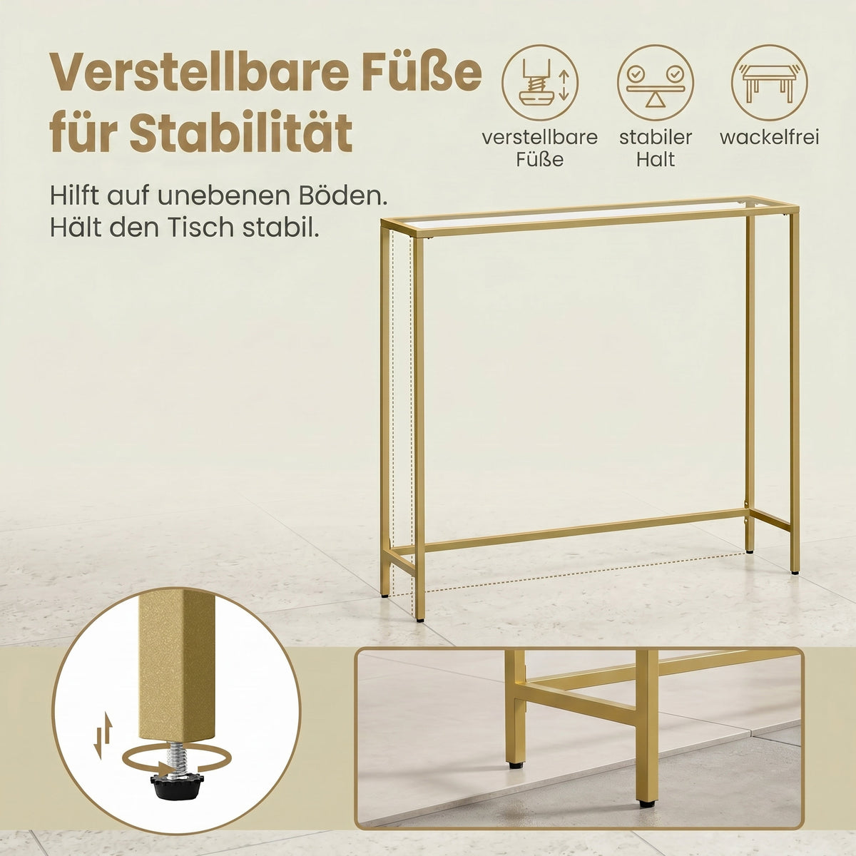 Modern Entryway Table, Console Table with Tempered Glass Tabletop, Sofa Table, Gold
