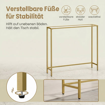 Modern Entryway Table, Console Table with Tempered Glass Tabletop, Sofa Table, Gold