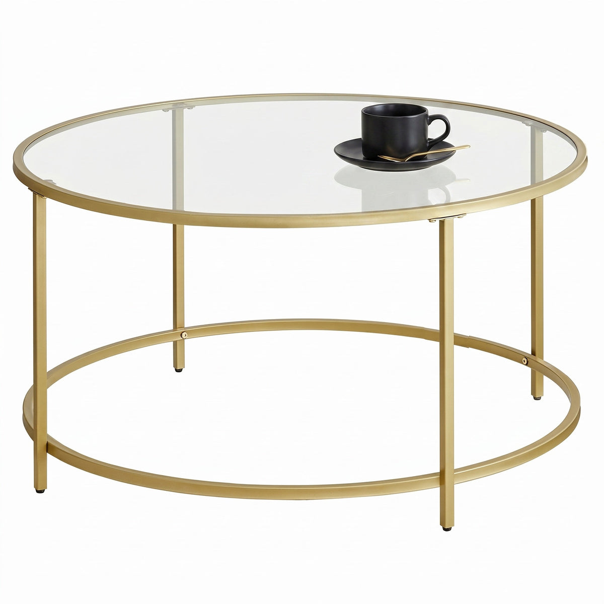 Glass Coffee Table with Metal Frame, Modern Coffee Table, Round Coffee Table for Living Room, Gold