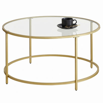 Glass Coffee Table with Metal Frame, Modern Coffee Table, Round Coffee Table for Living Room, Gold