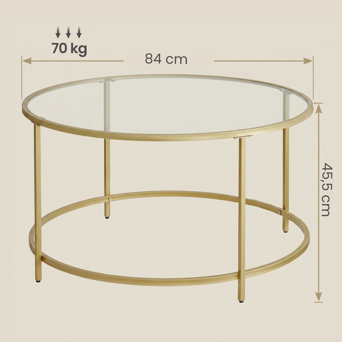 Glass Coffee Table with Metal Frame, Modern Coffee Table, Round Coffee Table for Living Room, Gold