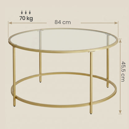 Glass Coffee Table with Metal Frame, Modern Coffee Table, Round Coffee Table for Living Room, Gold