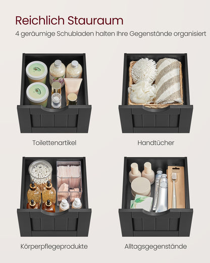 Bathroom Floor Storage Cabinet with 4 Drawers 30 x 30 x 82 cm Grey