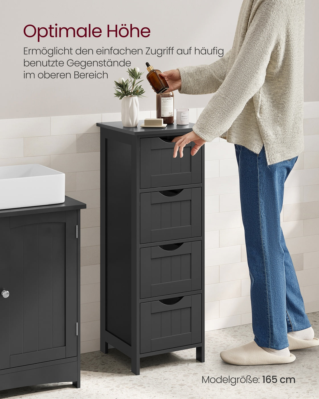 Bathroom Floor Storage Cabinet with 4 Drawers 30 x 30 x 82 cm Grey
