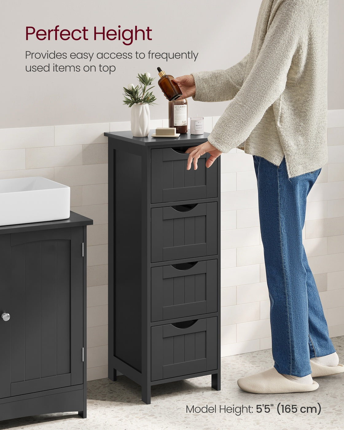 Bathroom Floor Storage Cabinet with 4 Drawers 30 x 30 x 82 cm Grey - image 6