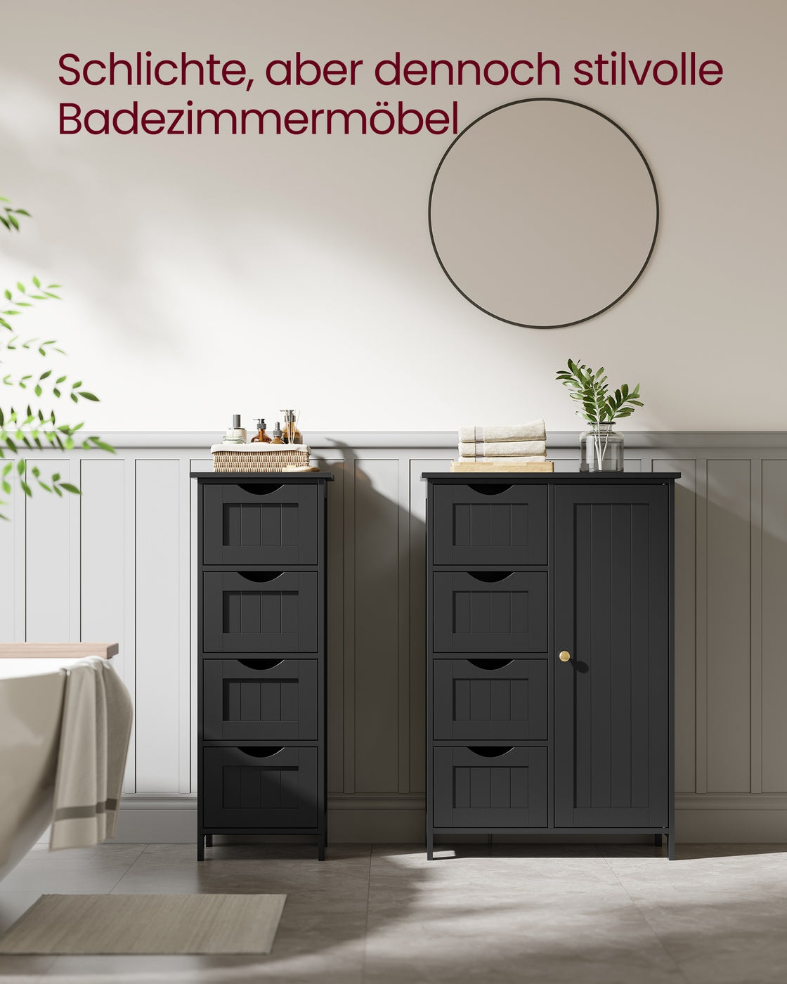 Bathroom Floor Storage Cabinet with 4 Drawers 30 x 30 x 82 cm Grey