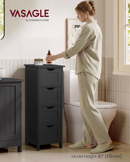 Slim Bathroom Storage Cabinet with 4 Drawers Black - image 2