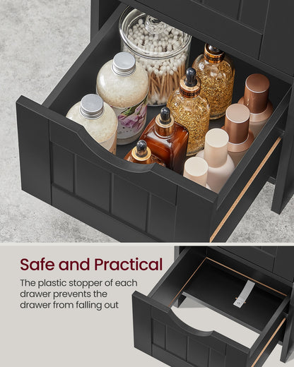 Slim Bathroom Storage Cabinet with 4 Drawers Black - image 5