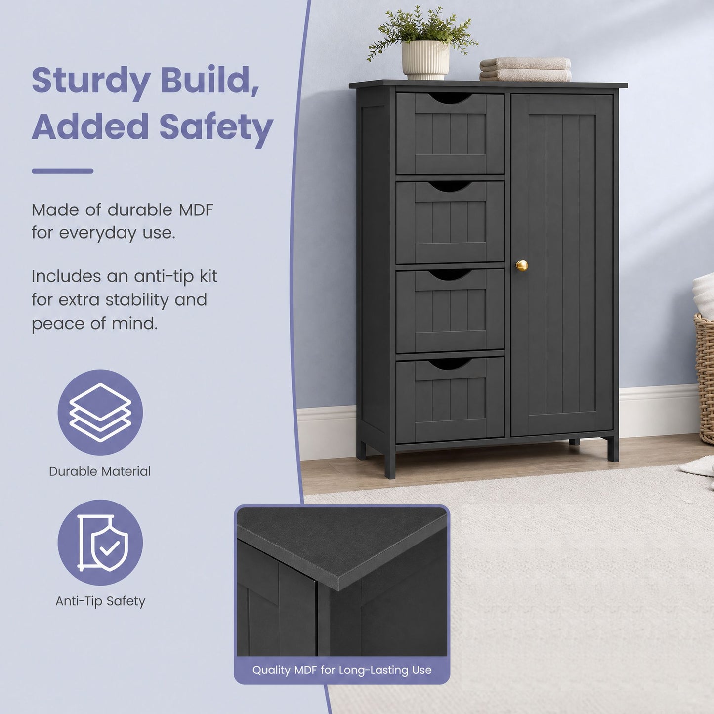 Bathroom Floor Storage Cabinet, Bathroom Storage Unit with 4 Drawers - image 18