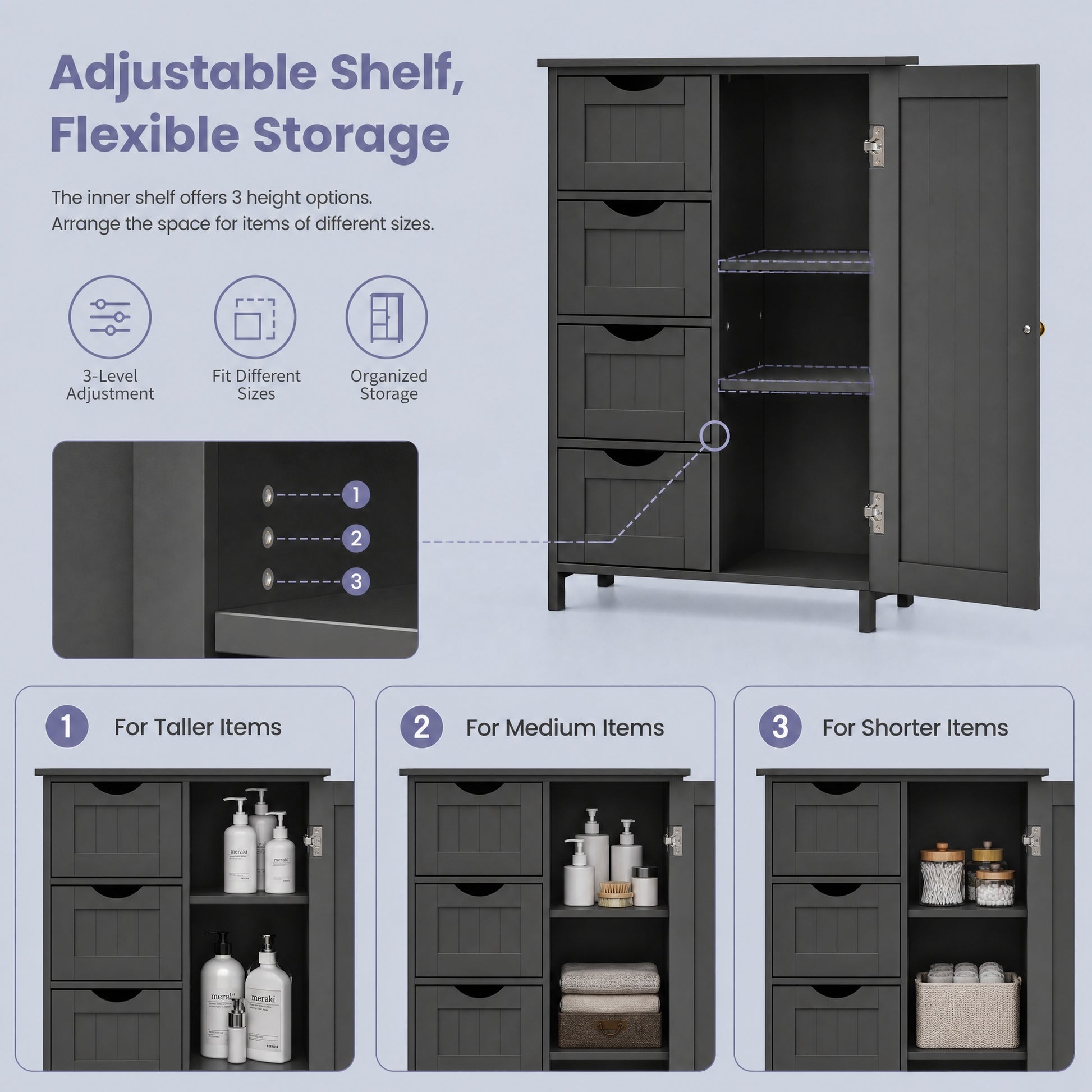 Bathroom Floor Storage Cabinet, Bathroom Storage Unit with 4 Drawers - image 20