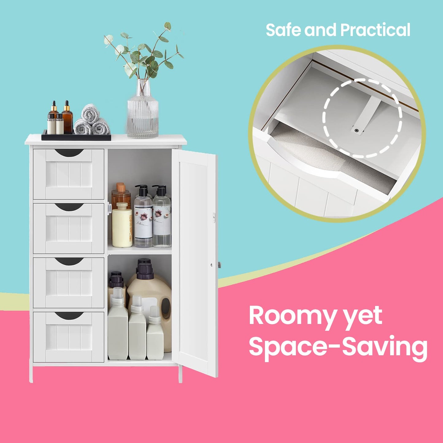 Bathroom Floor Storage Cabinet, Bathroom Storage Unit with 4 Drawers - image 10
