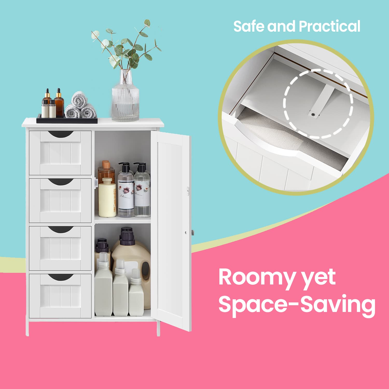 Bathroom Floor Storage Cabinet, Bathroom Storage Unit with 4 Drawers - image 10
