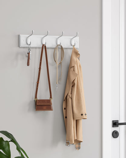 Set of 2 Wall-Mounted Coat Rack, Hook Rack, 8 Dual Metal Hooks