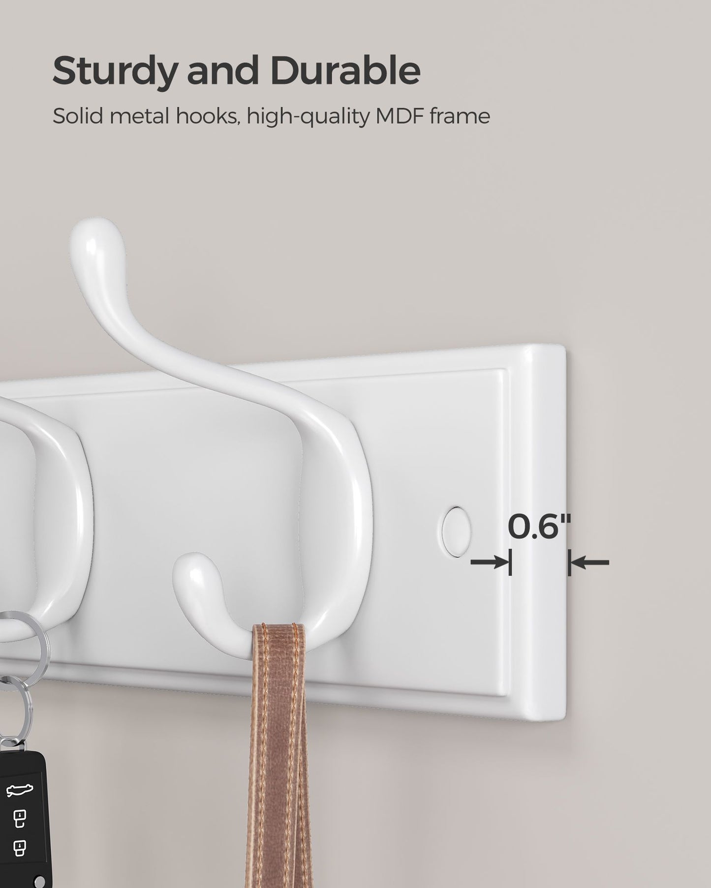Set of 2 Wall-Mounted Coat Rack, Hook Rack, 8 Dual Metal Hooks