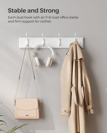 Set of 2 Wall-Mounted Coat Rack, Hook Rack, 8 Dual Metal Hooks