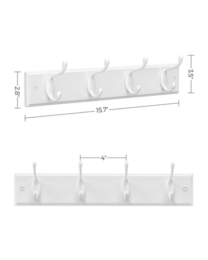 Set of 2 Wall-Mounted Coat Rack, Hook Rack, 8 Dual Metal Hooks