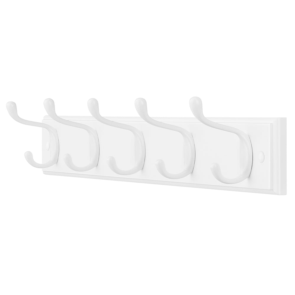 Wall-Mounted Coat Rack, 5 Dual Hooks, Cloud White