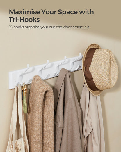 Wall-Mounted Coat Rack, 5 Tri-Hooks, Cloud White - image 2