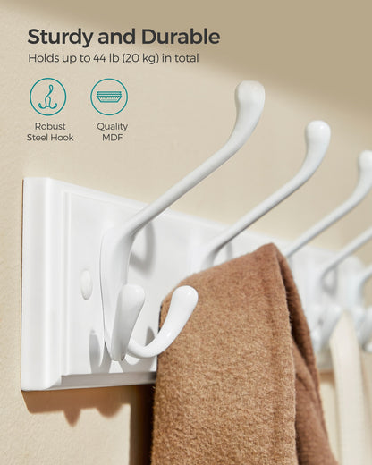 Wall-Mounted Coat Rack, 5 Tri-Hooks, Cloud White - image 3