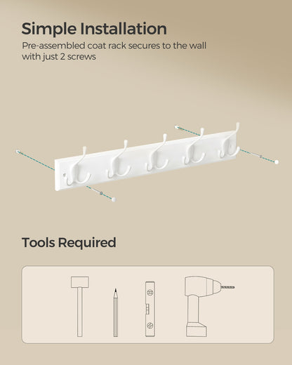 Wall-Mounted Coat Rack, 5 Tri-Hooks, Cloud White - image 4