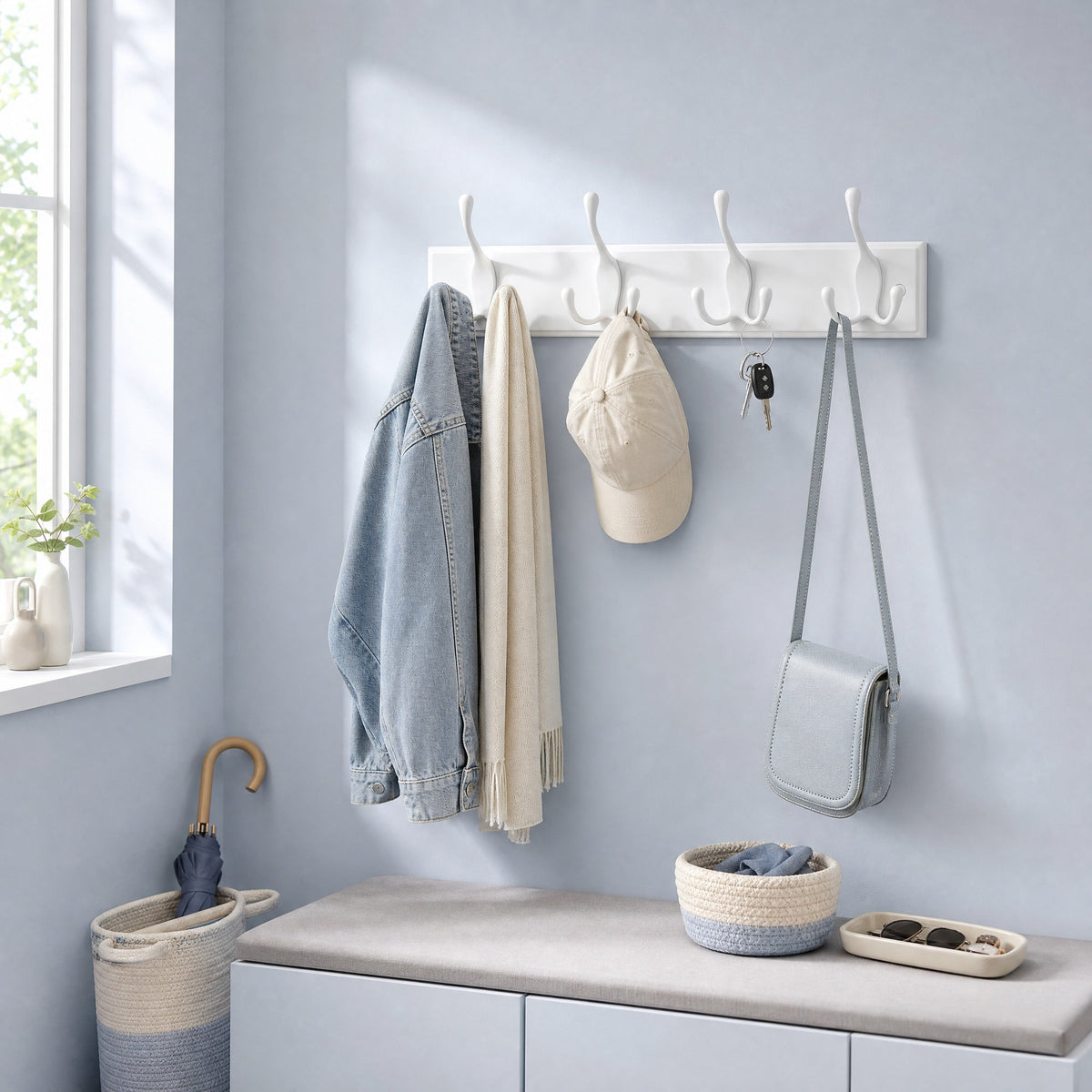 Wall Mounted Coat Hooks, White