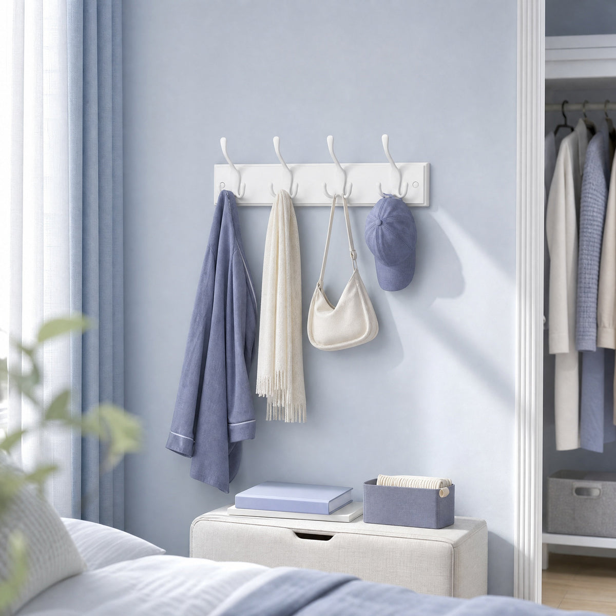 Wall Mounted Coat Hooks, White
