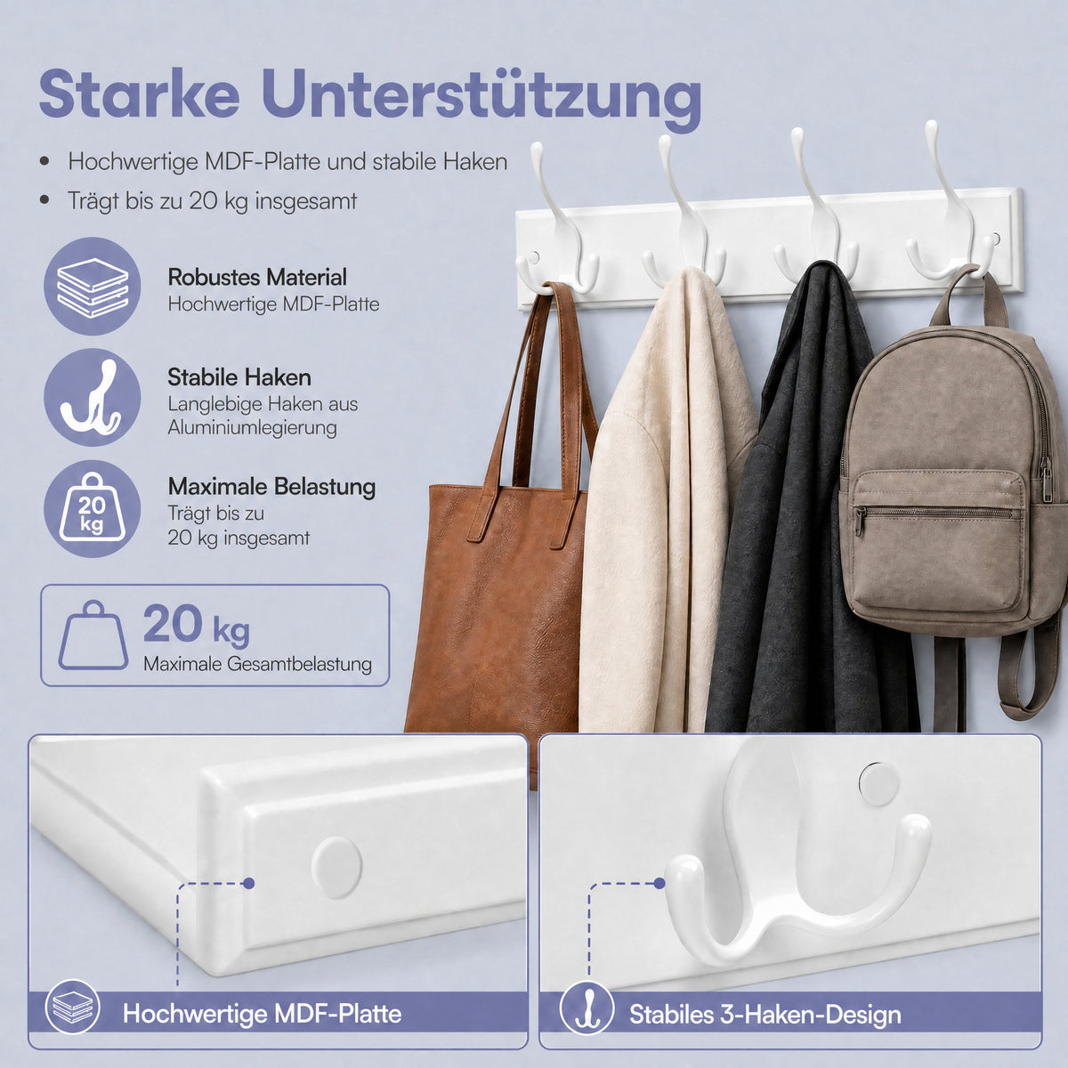 Wall Mounted Coat Hooks, White