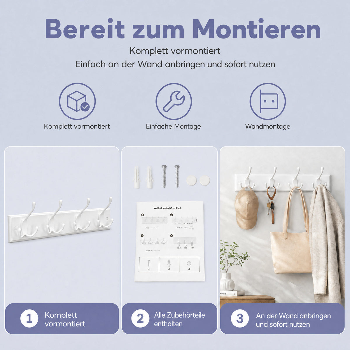 Wall Mounted Coat Hooks, White