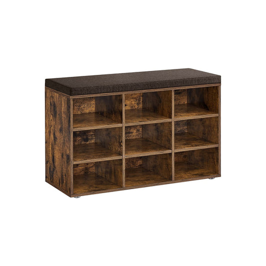 Storage Bench with Padded Seat and 9 Compartments Black - image 1