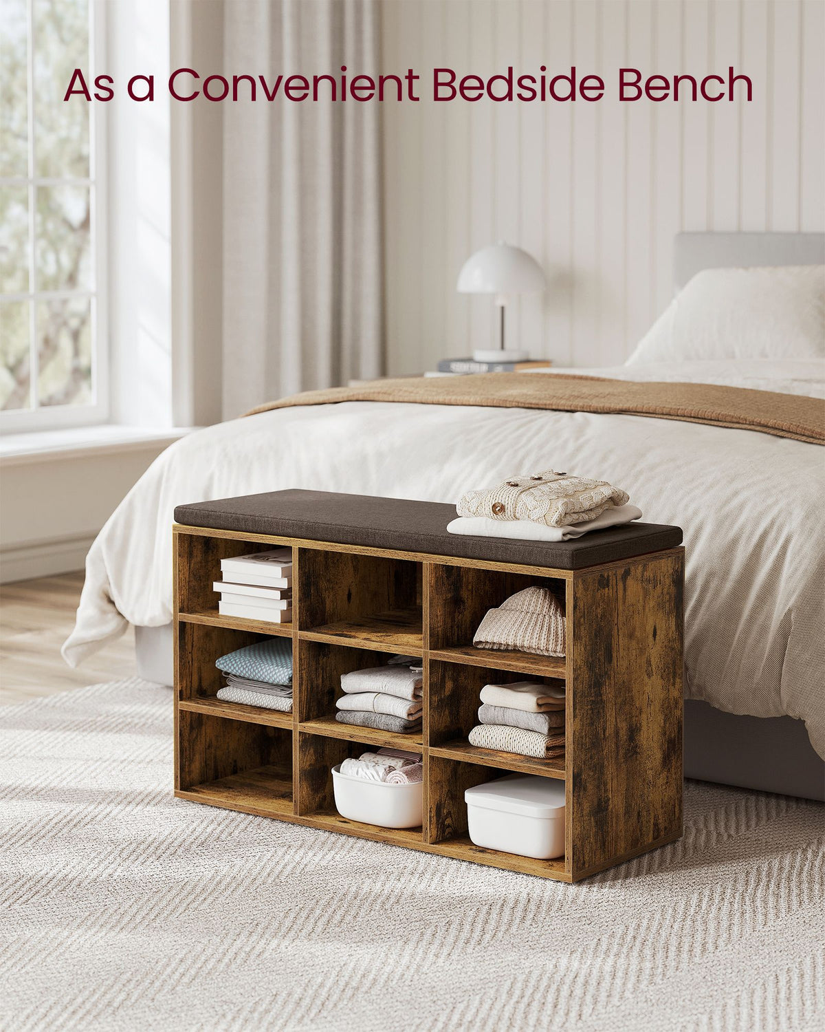 Storage Bench with Padded Seat and 9 Compartments Black - image 3