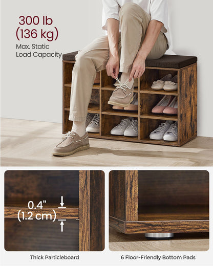 Storage Bench with Padded Seat and 9 Compartments Black - image 4
