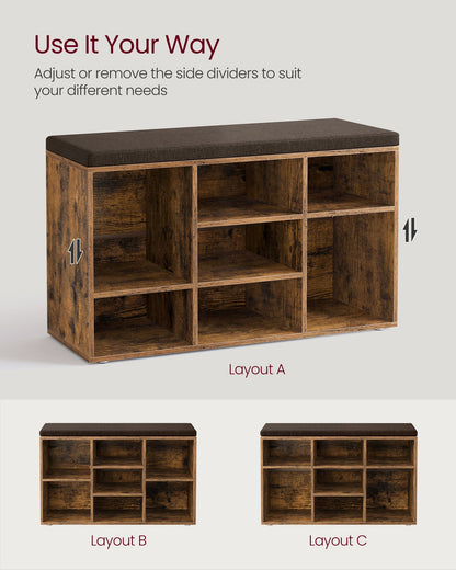 Storage Bench with Padded Seat and 9 Compartments Black - image 7