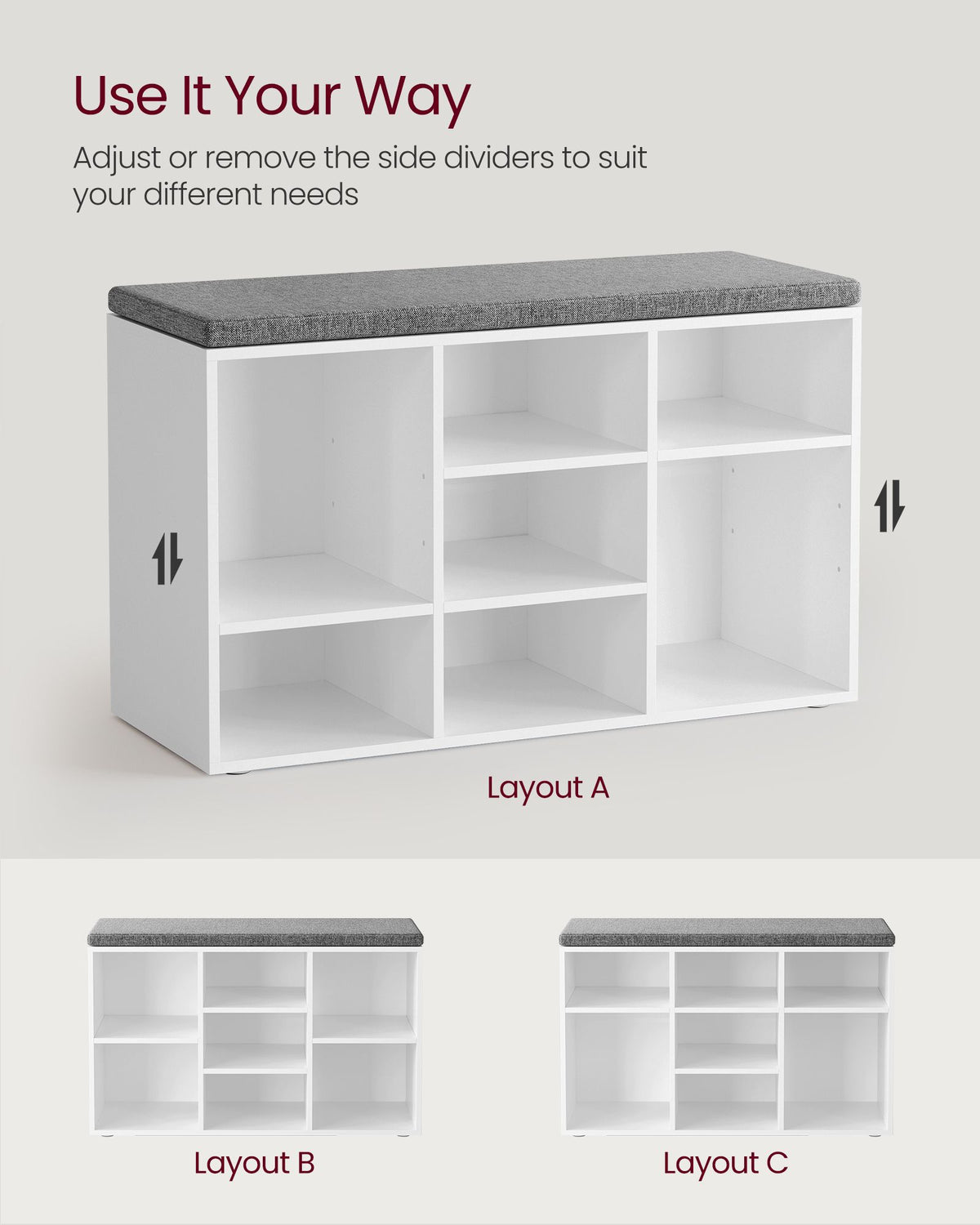 Storage Bench with Padded Seat and 9 Compartments Black - image 17