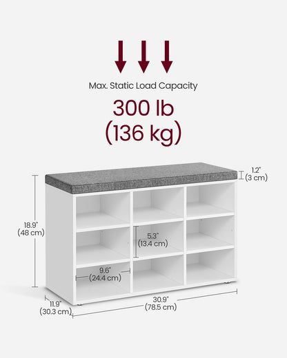 Storage Bench with Padded Seat and 9 Compartments Black - image 18