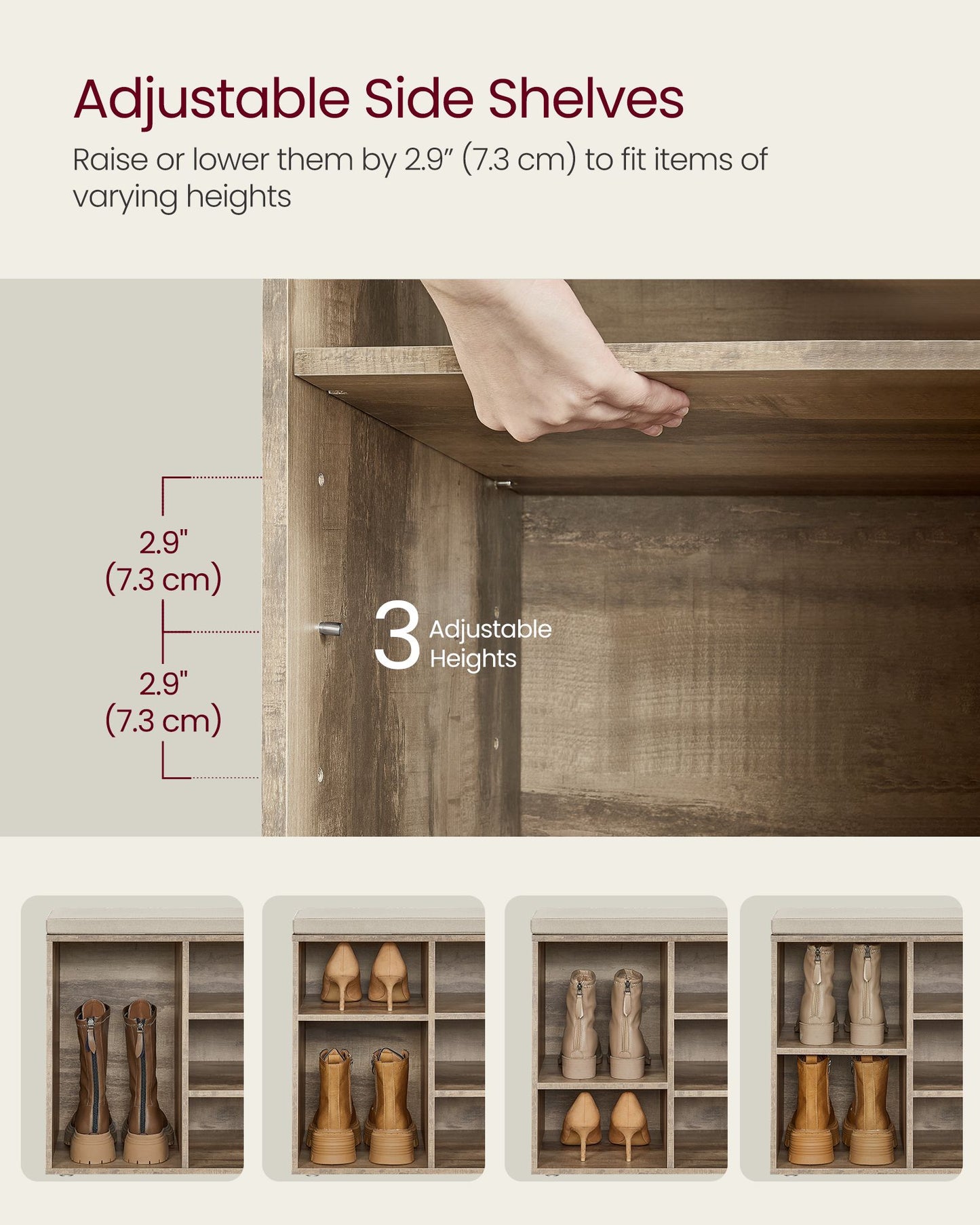 Shoe Bench, Storage Bench with Padded Seat